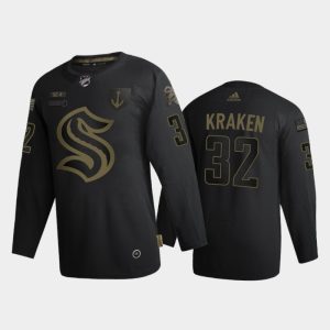 Stunning Seattle Kraken #32 Kraken Men's Adidas 2020 Veterans Day Authentic NHL Jersey   Black