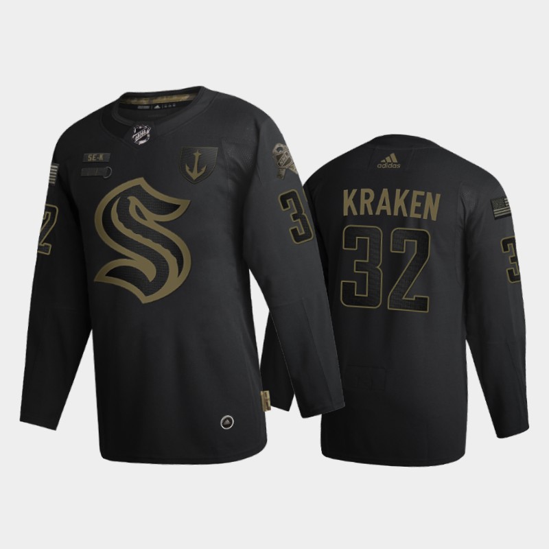 Stunning Seattle Kraken #32 Kraken Men's Adidas 2020 Veterans Day Authentic NHL Jersey Black