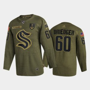 Stunning Seattle Kraken #60 Chris Driedger Men's Adidas Veterans Day 2022 Military Appreciation NHL Jersey   Olive