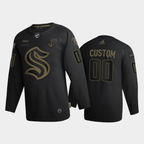 Splendid Seattle Kraken Custom Men's Adidas 2020 Veterans Day Authentic NHL Jersey Black