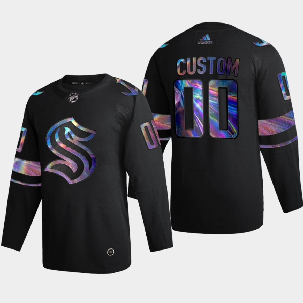 Exceptional Seattle Kraken Custom Men's Nike Iridescent Holographic Collection MLB Jersey Black