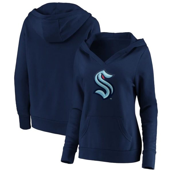 Gorgeous Seattle Kraken Women's Primary Logo V Neck Pullover Hoodie Navy