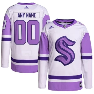 Exquisite Seattle Kraken adidas Hockey Fights Cancer Primegreen Authentic Custom Jersey   White/Purple