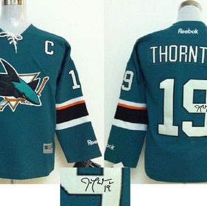 First - rate Sharks #19 Joe Thornton Teal Autographed Stitched NHL Jersey