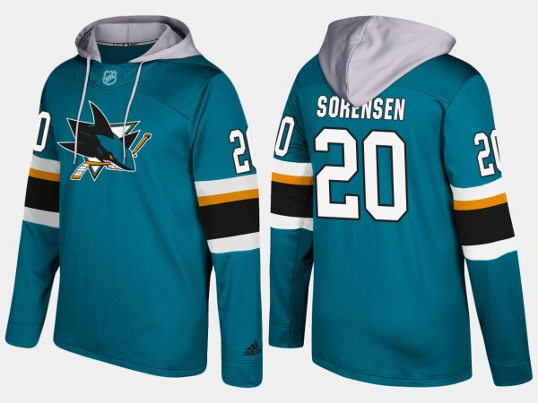 Stunning Sharks #20 Marcus Sorensen Teal Name And Number Hoodie