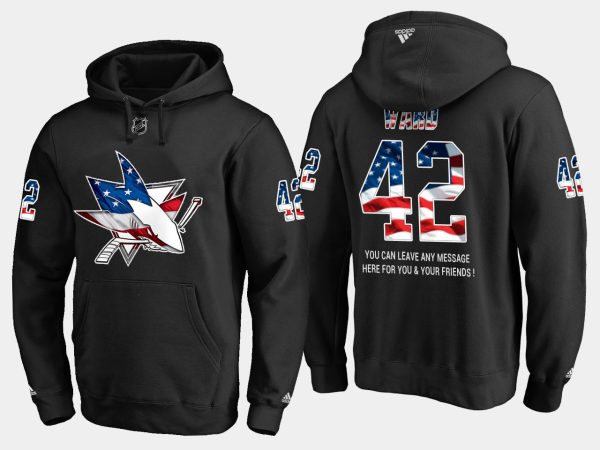 Magnificent Sharks #42 Joel Ward NHL Banner Wave Usa Flag Black Hoodie
