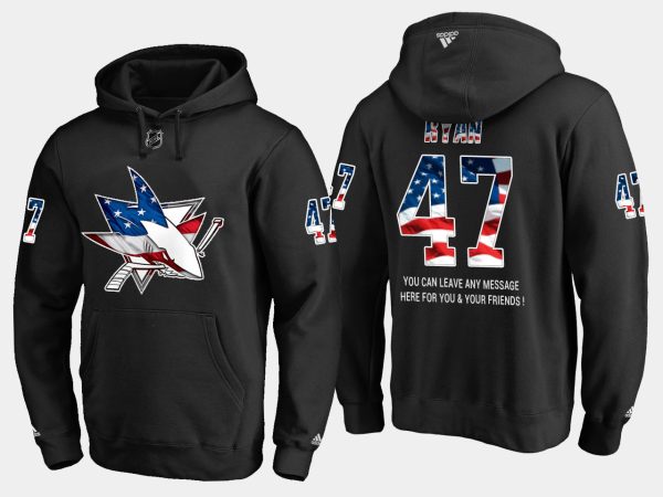 Splendid Sharks #47 Joakim Ryan NHL Banner Wave Usa Flag Black Hoodie