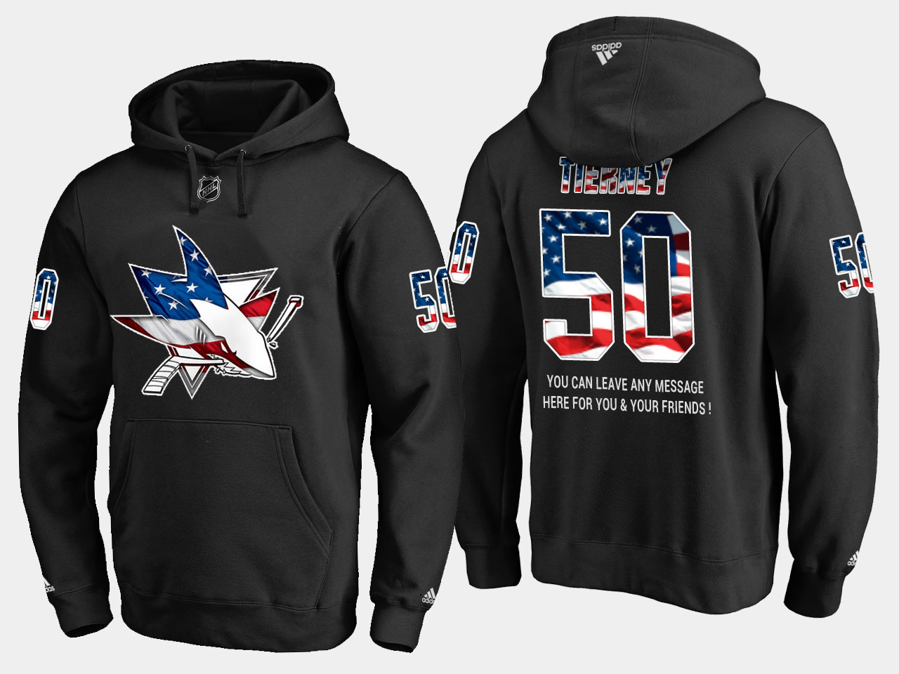 Gorgeous Sharks #50 Chris Tierney NHL Banner Wave Usa Flag Black Hoodie