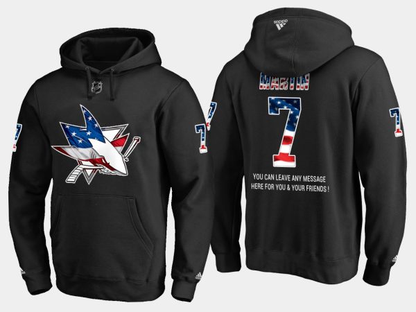 Exceptional Sharks #7 Paul Martin NHL Banner Wave Usa Flag Black Hoodie