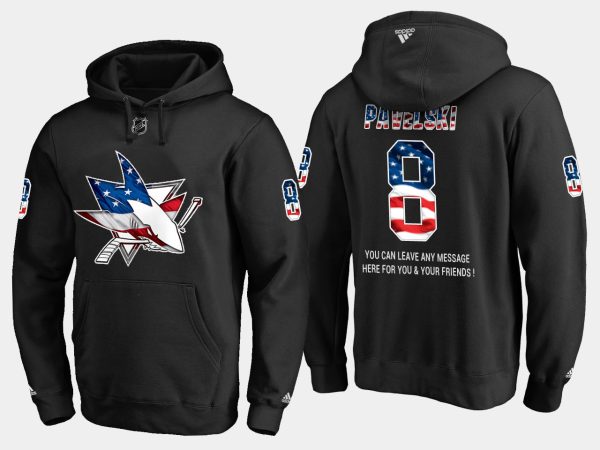 Exquisite Sharks #8 Joe Pavelski NHL Banner Wave Usa Flag Black Hoodie