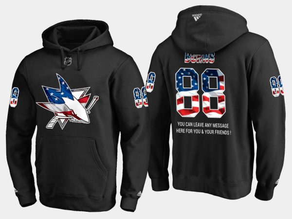 Exquisite Sharks #88 Brent Burns NHL Banner Wave Usa Flag Black Hoodie