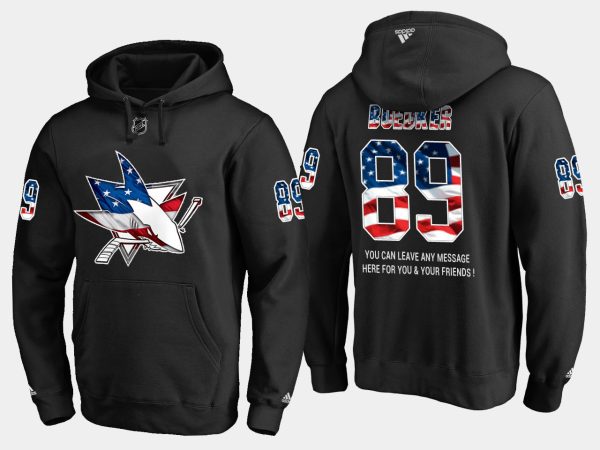 Premium Sharks #89 Mikkel Boedker NHL Banner Wave Usa Flag Black Hoodie