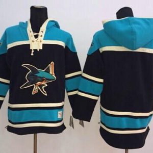 Premium Sharks Blank Black Sawyer Hooded Sweatshirt Stitched NHL Jersey