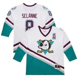 Exceptional Teemu Selanne Anaheim Ducks 1996 97 Power Play Jersey   White/Purple