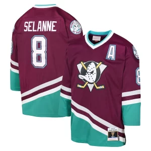 Stunning Teemu Selanne Anaheim Ducks Youth 1996 Blue Line Player Jersey   Maroon