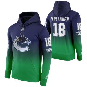 Outstanding Vancouver Canucks #18 Jake Virtanen Adidas Reverse Retro Pullover Hoodie Green