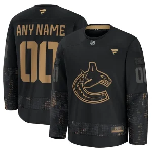 Exceptional Vancouver Canucks 2024 Military Appreciation Personalized Long Sleeve Practice Jersey   Black