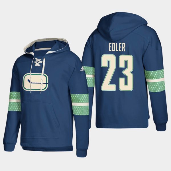 Exceptional Vancouver Canucks #23 Alexander Edler Blue adidas Lace Up Pullover Hoodie