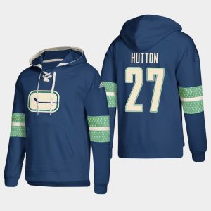 Outstanding Vancouver Canucks #27 Ben Hutton Blue adidas Lace Up Pullover Hoodie