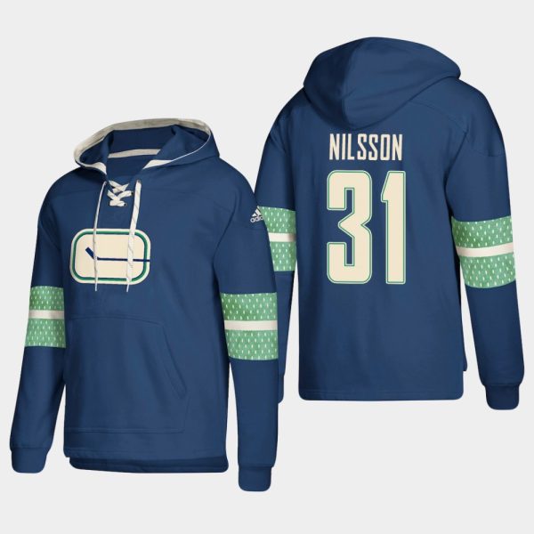 Splendid Vancouver Canucks #31 Anders Nilsson Blue adidas Lace Up Pullover Hoodie