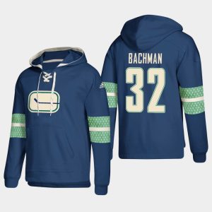Outstanding Vancouver Canucks #32 Richard Bachman Blue adidas Lace Up Pullover Hoodie