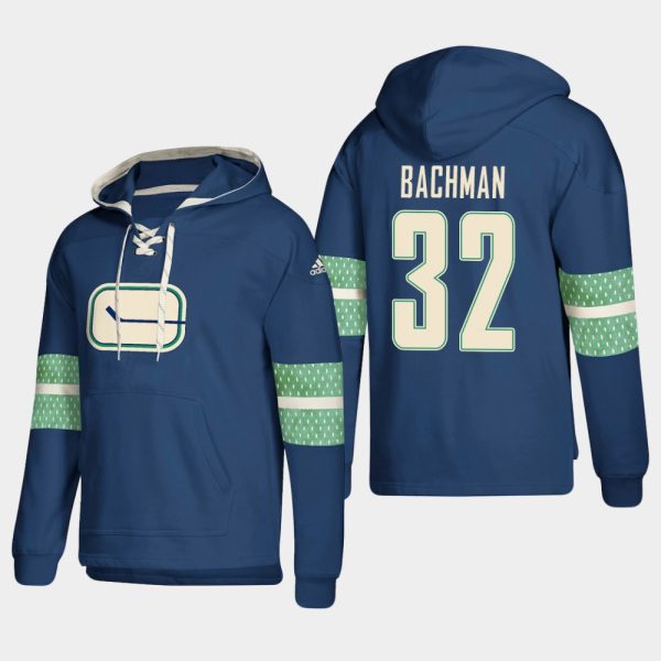 Outstanding Vancouver Canucks #32 Richard Bachman Blue adidas Lace Up Pullover Hoodie