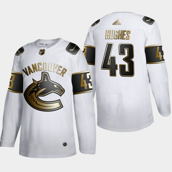 Stunning Vancouver Canucks #43 Quinn Hughes Men's Adidas White Golden Edition Limited Stitched NHL Jersey