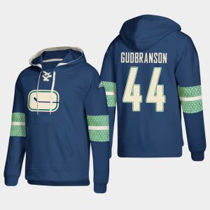 Outstanding Vancouver Canucks #44 Erik Gudbranson Blue adidas Lace Up Pullover Hoodie