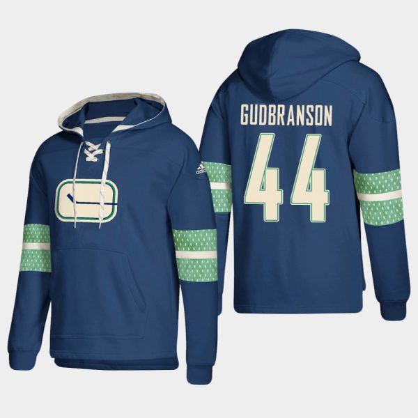 Outstanding Vancouver Canucks #44 Erik Gudbranson Blue adidas Lace Up Pullover Hoodie