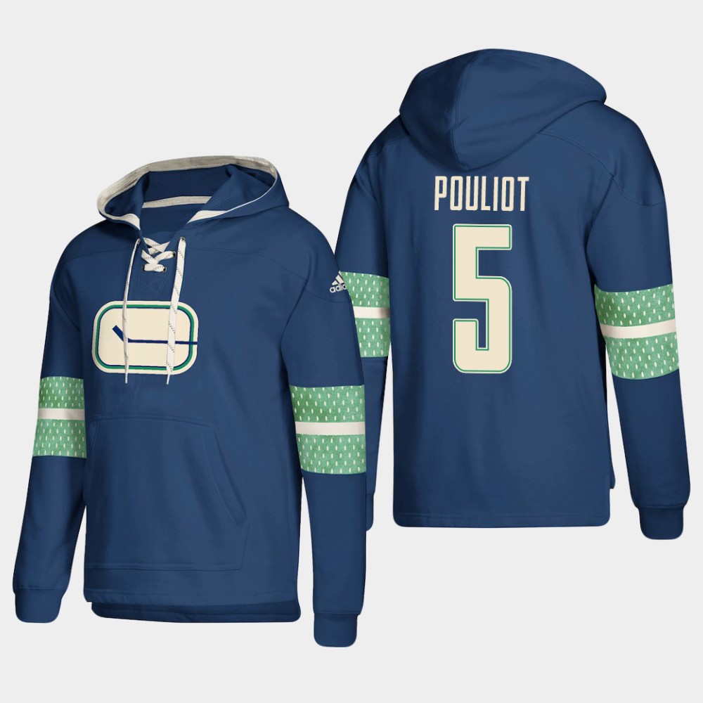Exceptional Vancouver Canucks #5 Derrick Pouliot Blue adidas Lace Up Pullover Hoodie