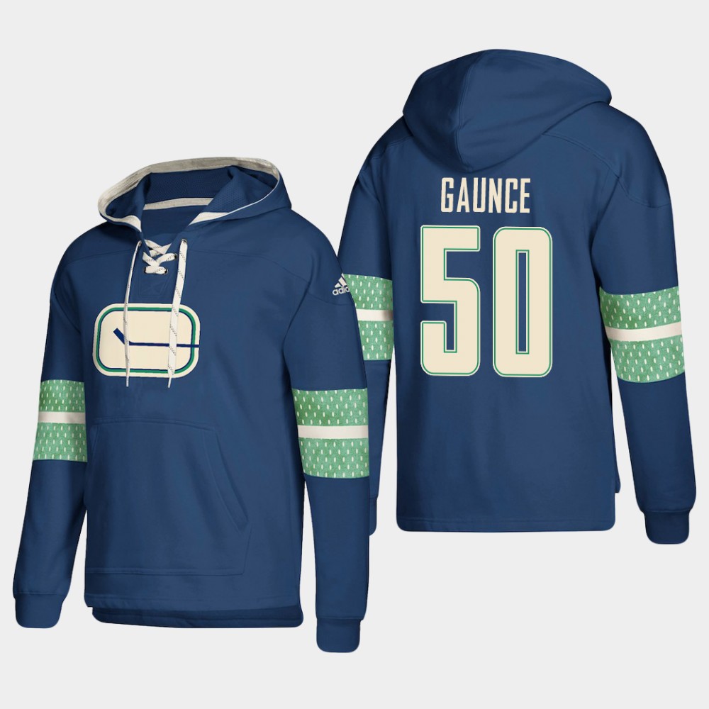 Stunning Vancouver Canucks #50 Brendan Gaunce Blue adidas Lace Up Pullover Hoodie