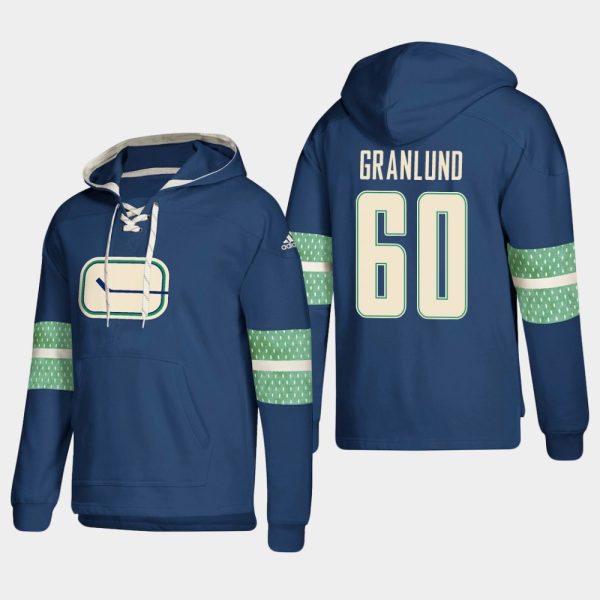 Stunning Vancouver Canucks #60 Markus Granlund Blue adidas Lace Up Pullover Hoodie