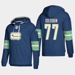 Exceptional Vancouver Canucks #77 Nikolay Goldobin Blue adidas Lace Up Pullover Hoodie
