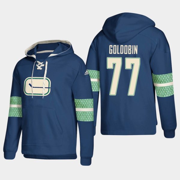 Exceptional Vancouver Canucks #77 Nikolay Goldobin Blue adidas Lace Up Pullover Hoodie