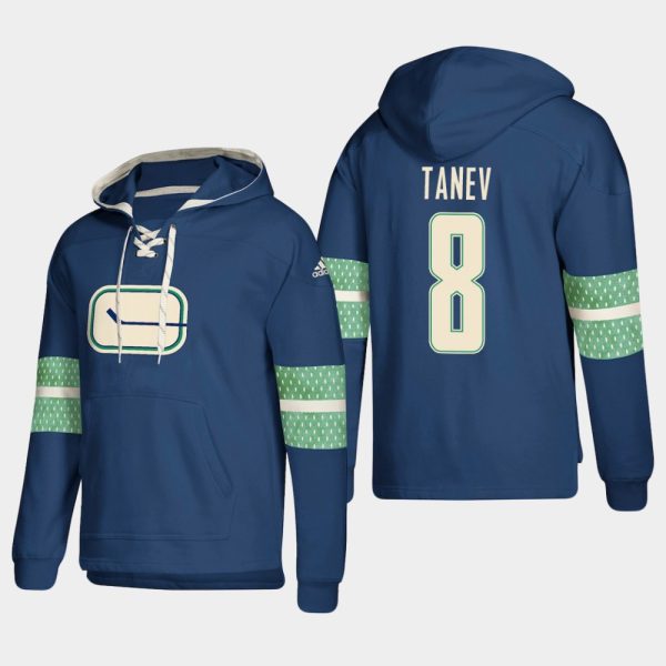 Stunning Vancouver Canucks #8 Christopher Tanev Blue adidas Lace Up Pullover Hoodie