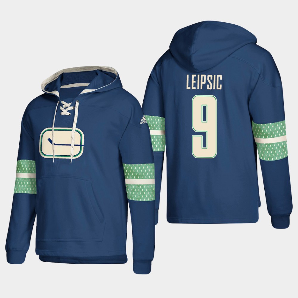 Outstanding Vancouver Canucks #9 Brendan Leipsic Blue adidas Lace Up Pullover Hoodie