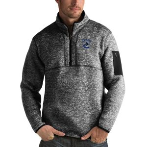 Exceptional Vancouver Canucks Antigua Fortune Quarter Zip Pullover Jacket Charcoal
