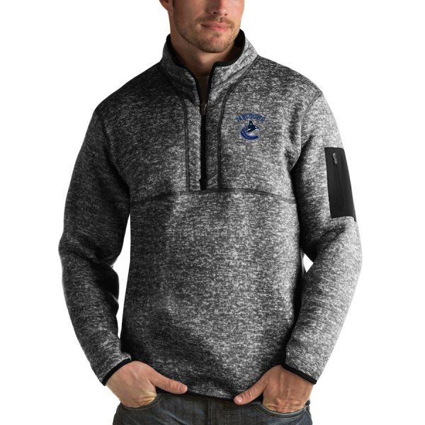 Exceptional Vancouver Canucks Antigua Fortune Quarter Zip Pullover Jacket Charcoal