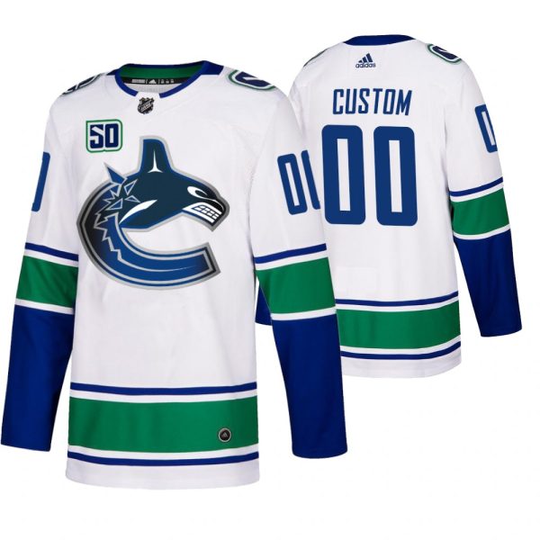 Gorgeous Vancouver Canucks Custom 50th Anniversary Men's White 2019 20 Away Authentic NHL Jersey