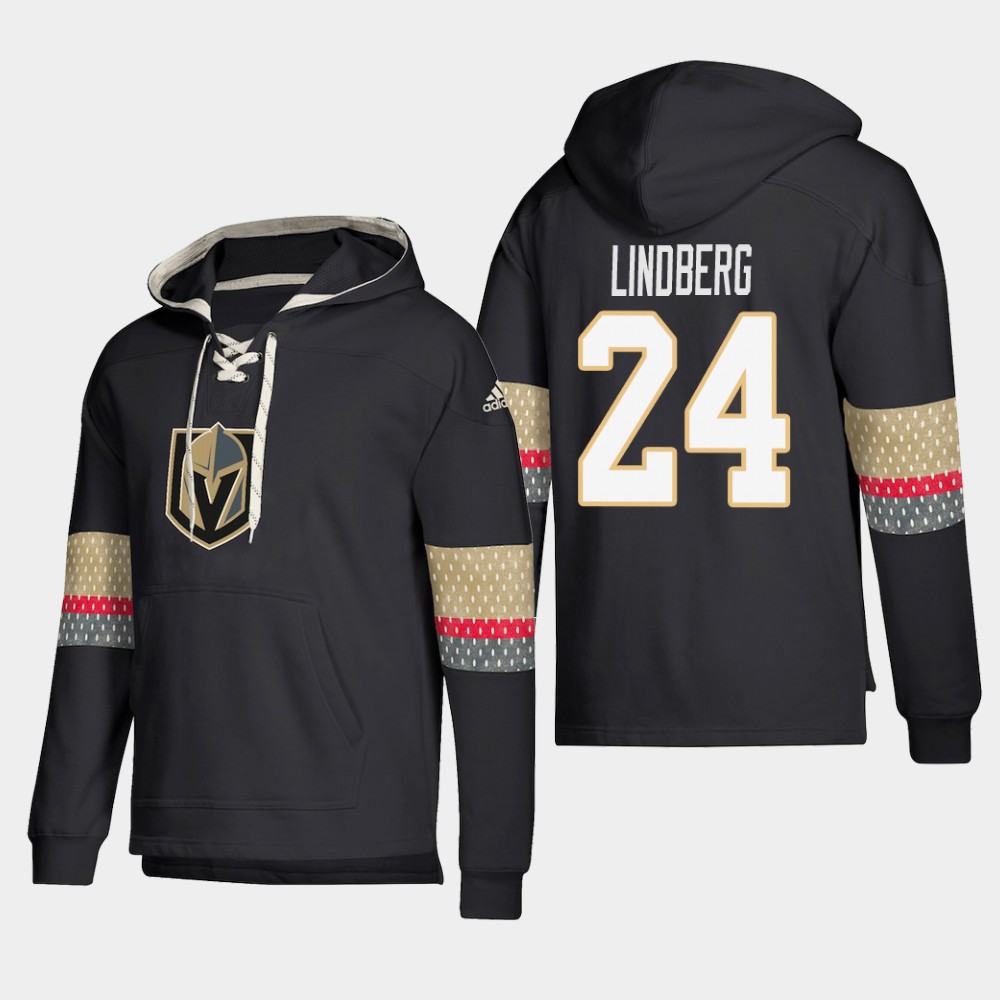 Exceptional Vegas Golden Knights #24 Oscar Lindberg Black adidas Lace Up Pullover Hoodie