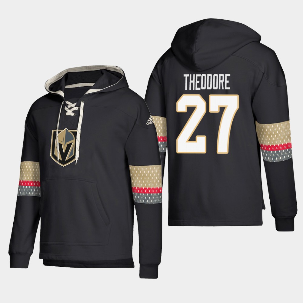 Outstanding Vegas Golden Knights #27 Shea Theodore Black adidas Lace Up Pullover Hoodie