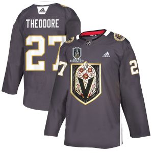 Outstanding Vegas Golden Knights #27 Shea Theodore Men's Grey 2023 Stanley Cup Champions Adidas Latino Heritage Night Stitched NHL Jersey