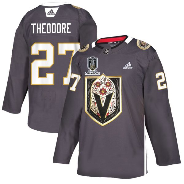 Outstanding Vegas Golden Knights #27 Shea Theodore Men's Grey 2023 Stanley Cup Champions Adidas Latino Heritage Night Stitched NHL Jersey