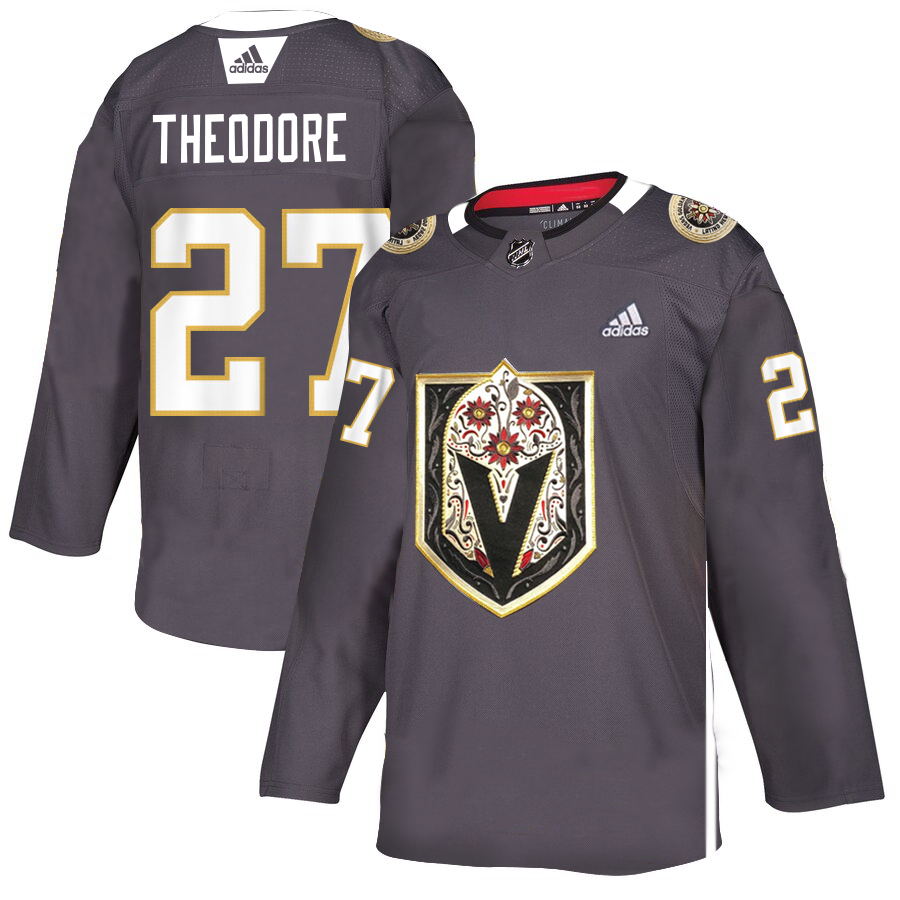 Magnificent Vegas Golden Knights #27 Shea Theodore Men's Grey Adidas Latino Heritage Night Stitched NHL Jersey