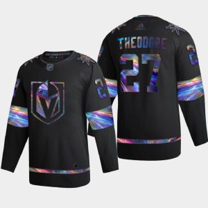 Magnificent Vegas Golden Knights #27 Shea Theodore Men's Nike Iridescent Holographic Collection NHL Jersey   Black