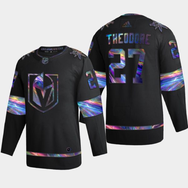 Magnificent Vegas Golden Knights #27 Shea Theodore Men's Nike Iridescent Holographic Collection NHL Jersey Black