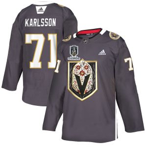 Magnificent Vegas Golden Knights #71 William Karlsson Men's Grey 2023 Stanley Cup Champions Adidas Latino Heritage Night Stitched NHL Jersey