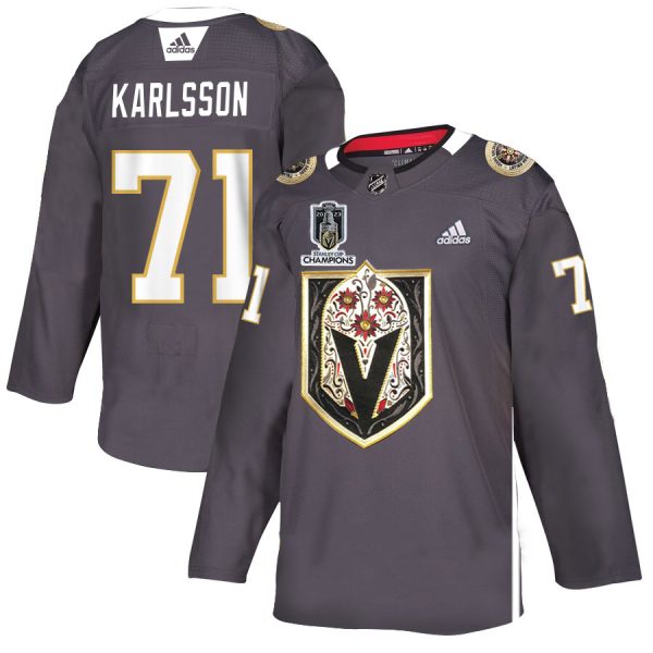 Magnificent Vegas Golden Knights #71 William Karlsson Men's Grey 2023 Stanley Cup Champions Adidas Latino Heritage Night Stitched NHL Jersey