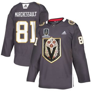Magnificent Vegas Golden Knights #81 Jonathan Marchessault Men's Grey 2023 Stanley Cup Champions Adidas Latino Heritage Night Stitched NHL Jersey