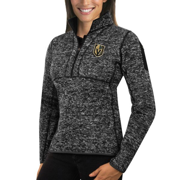 Exquisite Vegas Golden Knights Antigua Women's Fortune 1/2 Zip Pullover Sweater Charcoal